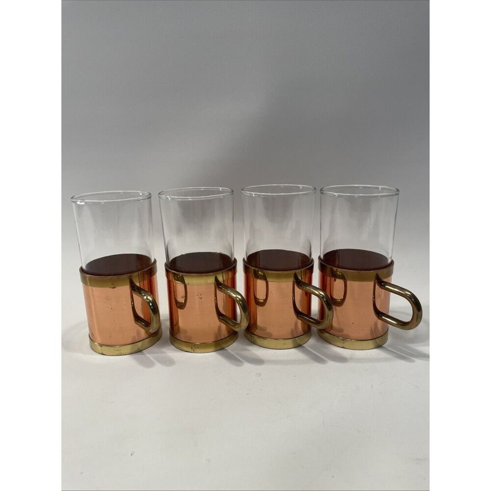 Set of 4 Vintage Beucler Copper-Brass Bottom Irish Coffee Tea Espresso Glass 6oz